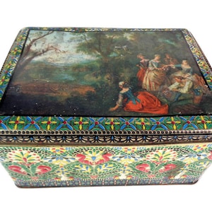 French Tin Box, Candy Tin, Antique Tin Box, Belle Epoque, Biscuit Tin, French Painter, Romantic Scenes Tin, renaissance style