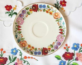 Vintage Porcelain Kalocsa Hungary Plate 6.1&quot; Saucer, Hungarian Hand painted Folk Art