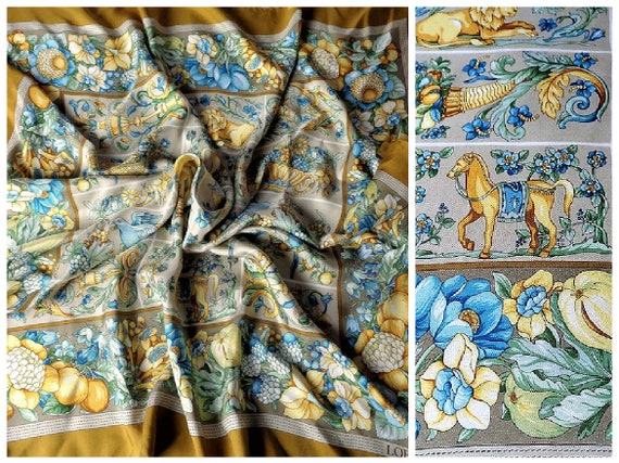 Vintage LOEWE Silk Scarf with Pastel Pale Colors,