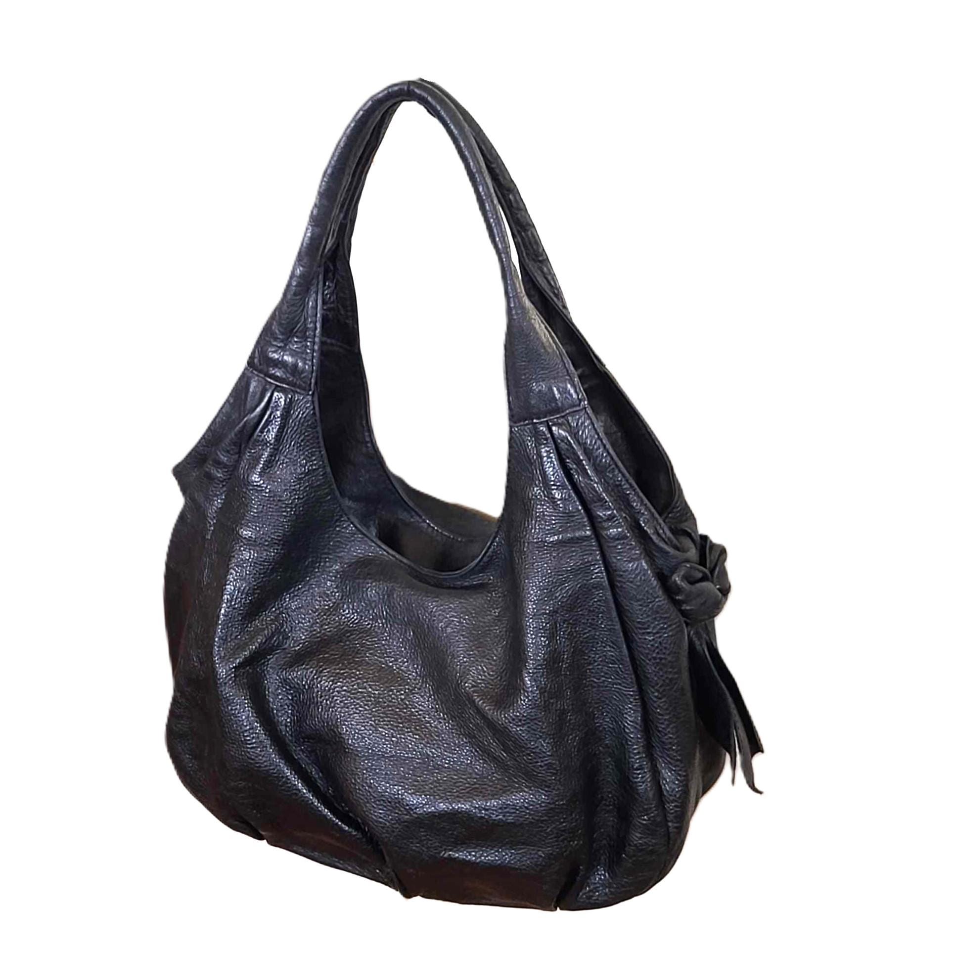 Black Leather Hobo Shoulder Bag Vera Pelle Italy Vintage Y2K Large