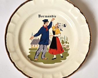 Vintage 50s Normandy Plate, Création Berthoud France Normandie Hand Painted Ceramic French Faience