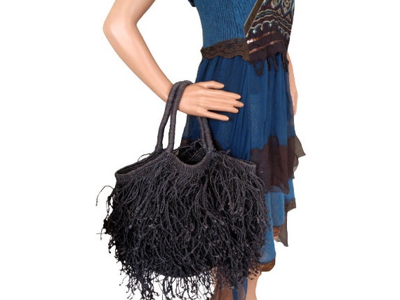 Jute Macrame Fringed Shaggy Tote Bag, Handcrafted… - image 1