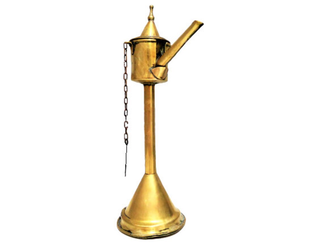 Brass Oil Lamp, Tall Oil Spout Lamp, Antique Dutch Lamp, Primitive