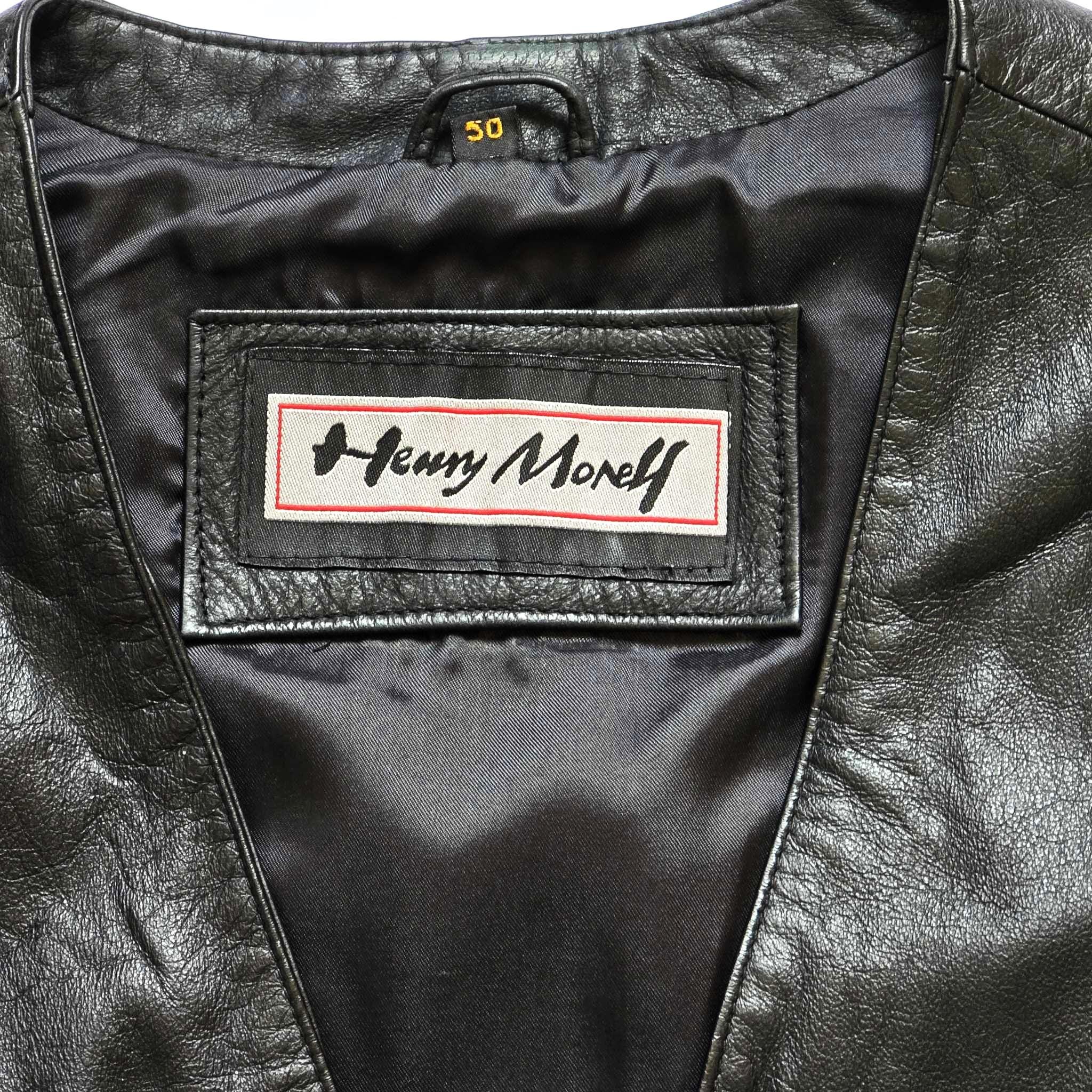 Henry Morell Vintage Men Black Leather Vest Size XL/50 Genuine 