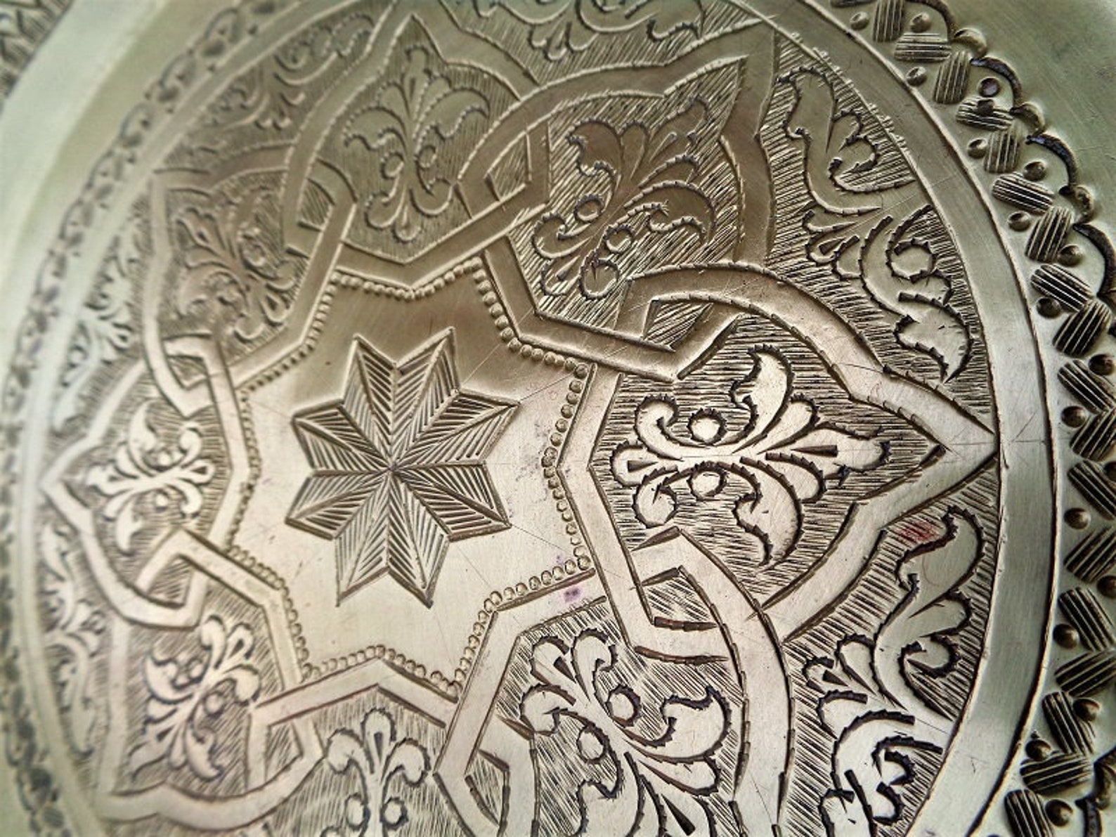 Vintage Brass Tray Etched Brass Plate With Arabic Design - Etsy