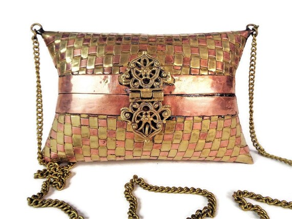 Vintage Brass Copper Bag Purse, Wedding Purse, Eve
