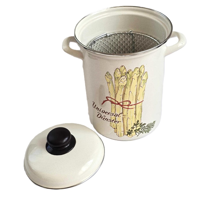 Vintage German Geithainer Enamel Cooking Pot With Steamer Basketand Lid ...