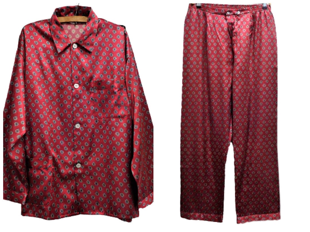 Vintage Men's Pajamas Set, Satin Sleepwear, Best Man Gift, Birthday