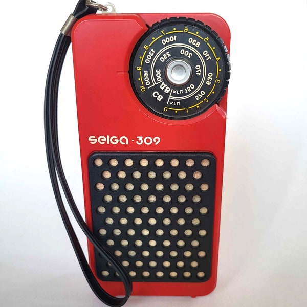 Vintage 1985s Portable Radio Broadcast Receiver Transistor SELGA 309 Red Plastic Made in USSR Nostalgic Gift for Collectors Friend Men