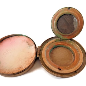 Polvere convertibile vintage compatta, polvere tascabile in ottone Max Factor e specchio