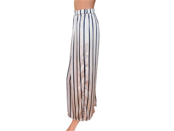 Navy Stripe Velvet Palazzo Pants