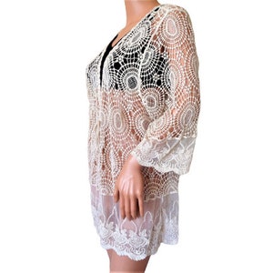 Vintage Crochet Shrug, Cream Lace Cardigan for Dress, Off White Top, Summer Party Bolero Jacket, One Size