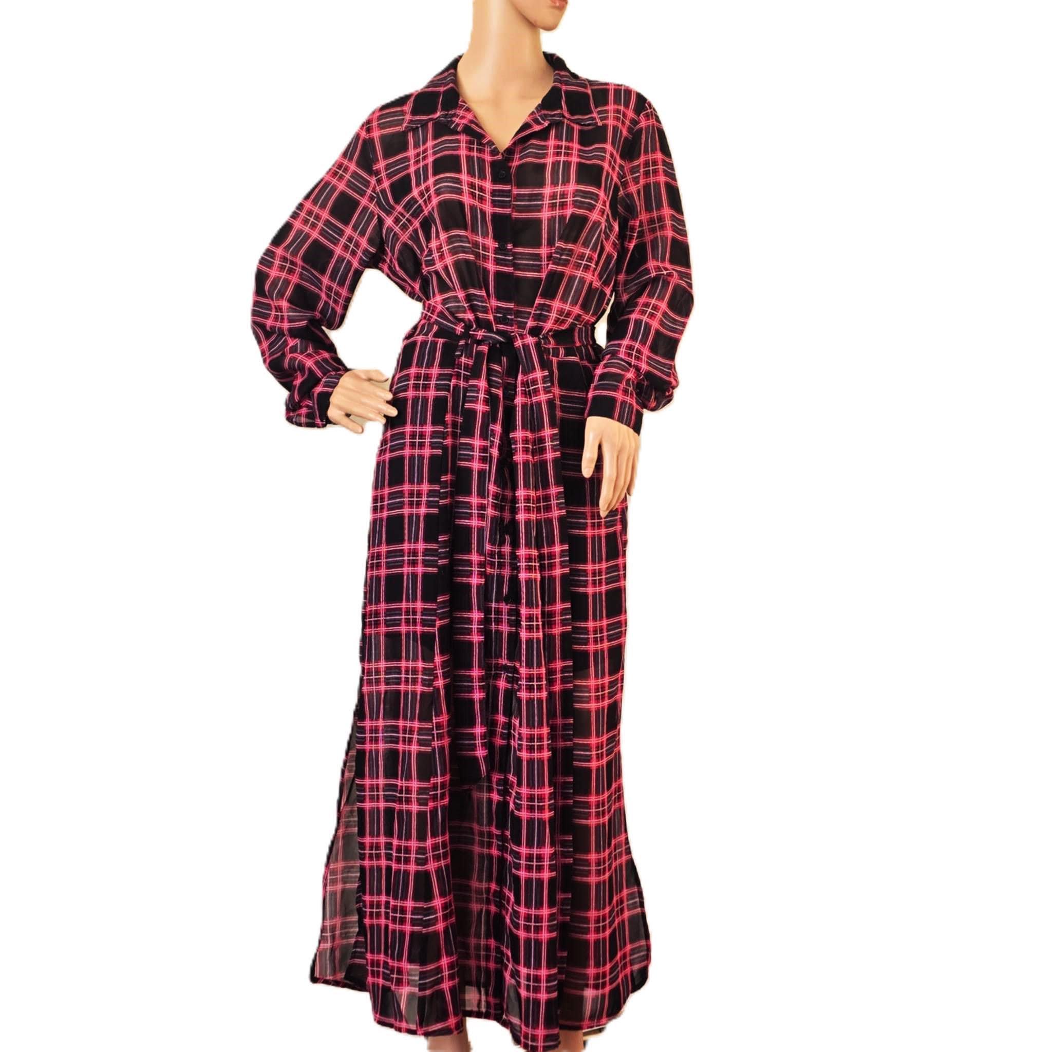 red and black long sleeve maxi dress La Ros Long Sleeves Maxi Dress