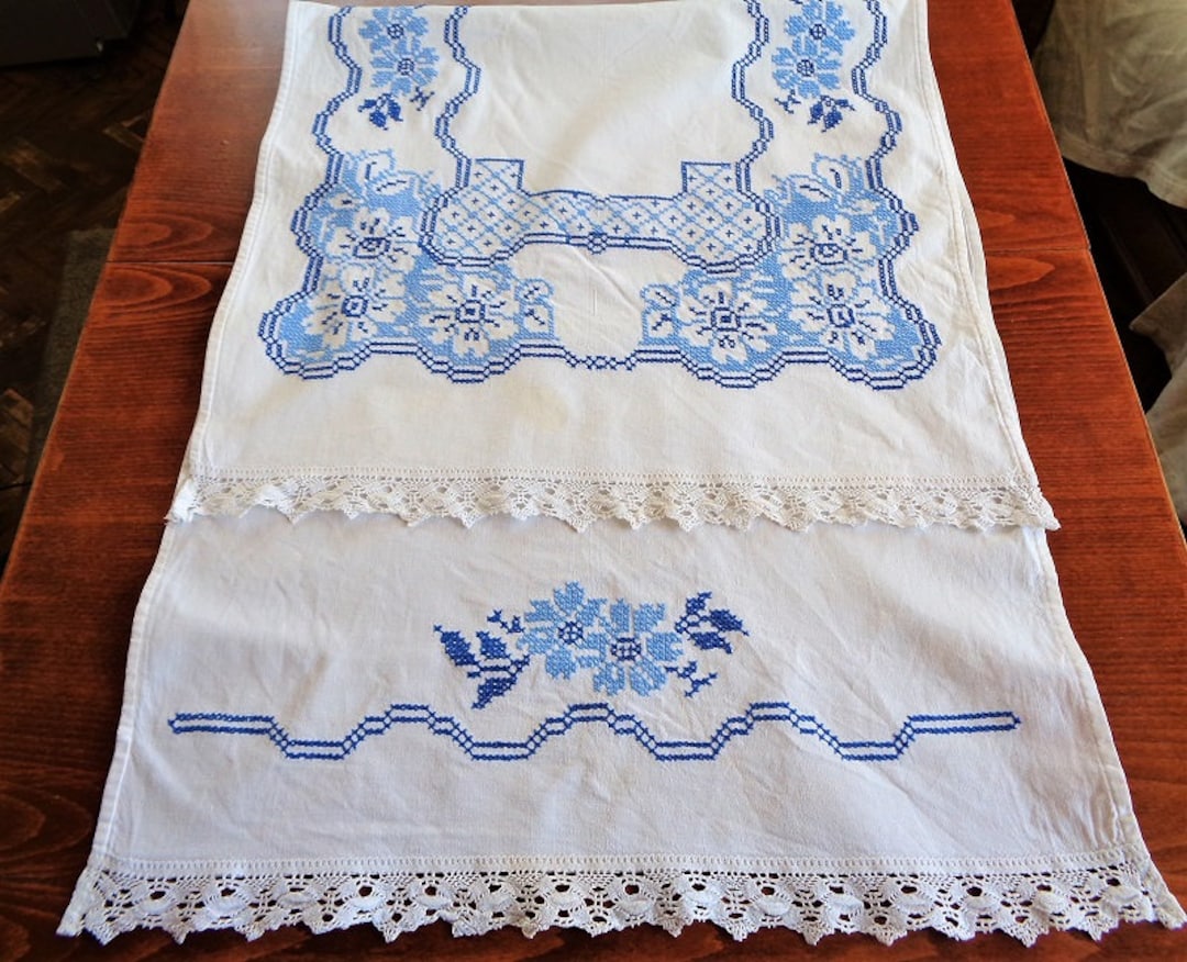 アンティークフランス デルフトブルー風 青糸手刺繍 スカラップリネンドイリー リネン刺繍糸 60/3L 30mカード巻き （6） | 亜麻色雑貨店