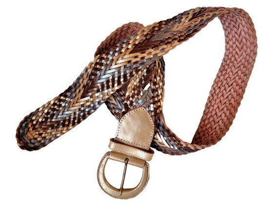 Vintage Braided Leather Belt, Wide Waist Belt, Go… - image 7