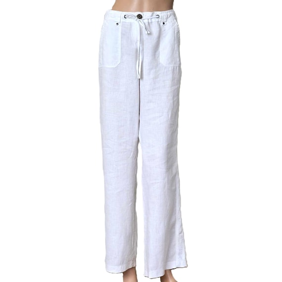 Tie Waist Wide Leg Linen Pant White / L