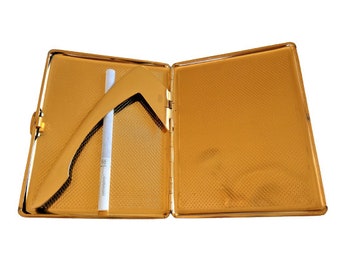 Vintage Cigarette Case, Leather Gold Metal Cigarette Holder, Business Card Holder, Slim Cigarette Box,