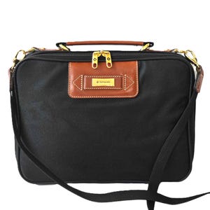 Vintage Samsonite zachte koffer zwart canvas met bruin leeraccent gouden hardware zakelijke reistas 13'' laptop documentenkoffer