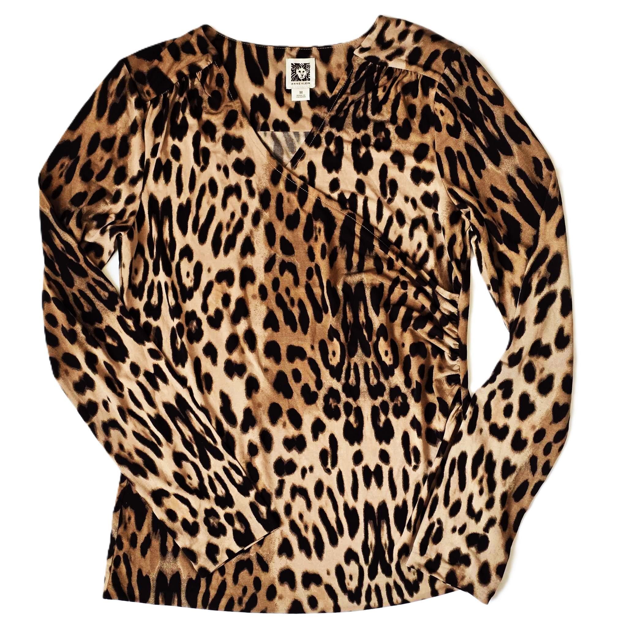 Vintage 90s Anne Klein Leopard Print Blouse Top Stretchy Wrap
