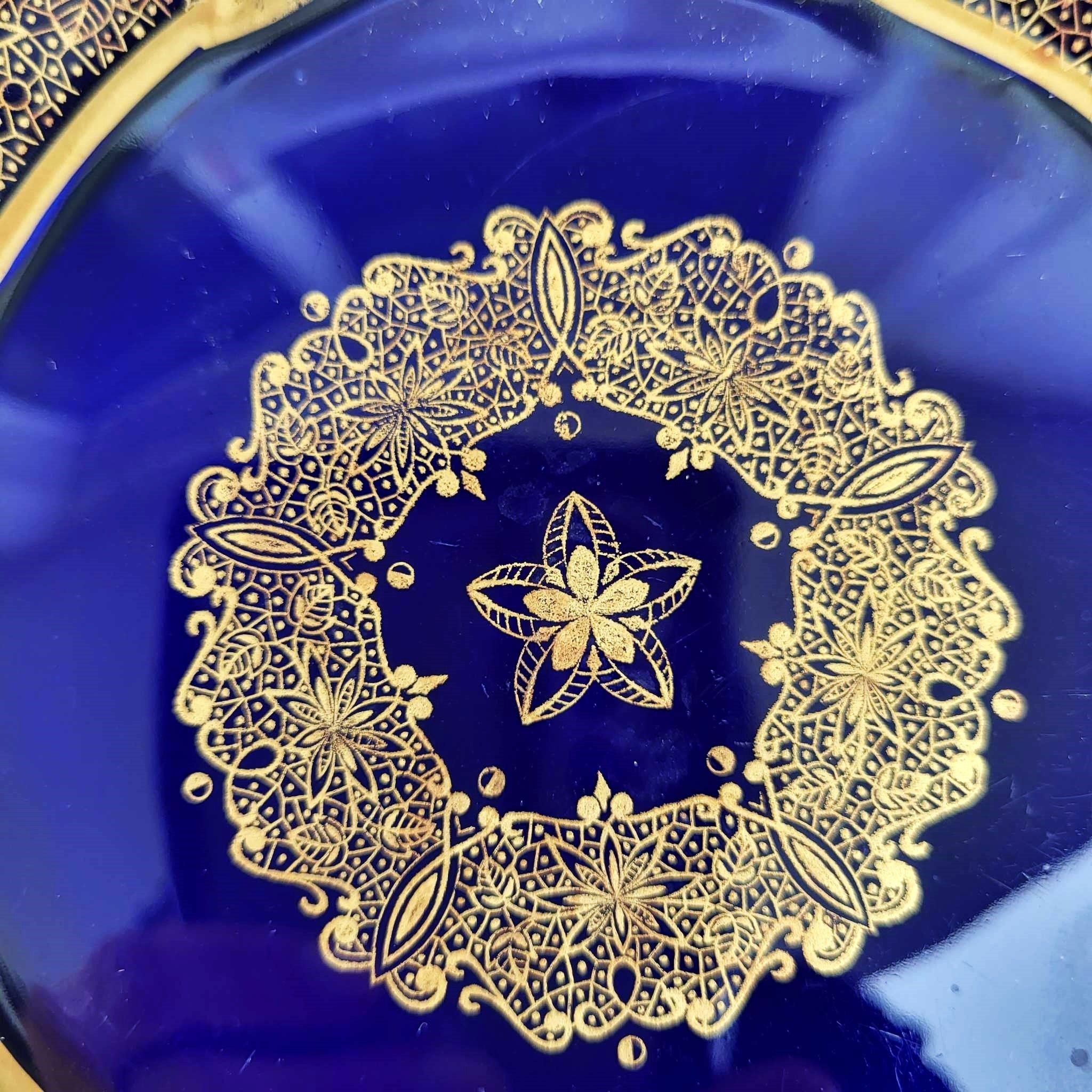 WEIMAR PORCELAIN Cobalt Blue Gold Leaves Collectible German China