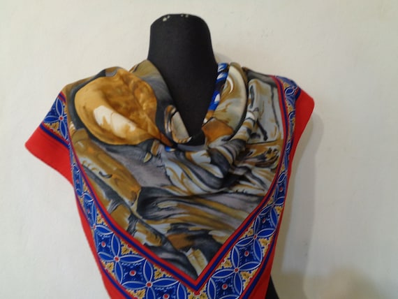 Blue Gold Scarf Cover Up Large Shawl Women's Men's Vintage Royal Scarf DIY Project Sarong Vintage Accessories