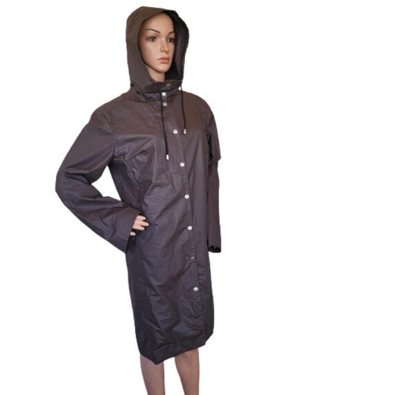 Women Raincoat Rubber Brown Rain Jacket Long Hooded Rain Coat