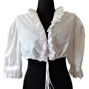 Vintage White Lace Dirndl Blouse Plus Size Wrap Trachten Top with Puff Sleeve Traditional German Austrian Oktoberfest Women Clothing XXL