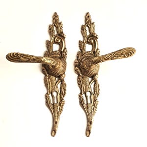 Vintage Brass Door Handle Set Ornate Back Plate Levers Floral Acorn Hardware