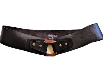 Black Leather Belt, Waist Wide Belt, Wooden Buckle, Hip Belt, Womens Dress Belt, Boho Belt