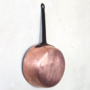 Large Copper Saucepan, Antique Cooking Pan with Wrought Iron Handle, Hammered Copperware Pot, Rustric Kitchen