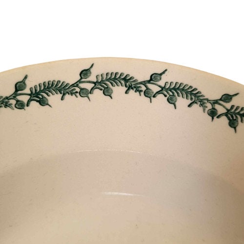 Antique Arabia Plate, Deep Bowl, Green Leaf Plant Motif