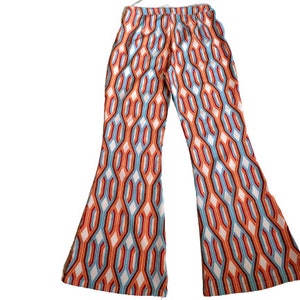 Vintage Wide Leg Trousers, Bell Bottom Low Rise Flares, Striped Psychedelic Print, Retro 70s Hippie Pants, Size M / L