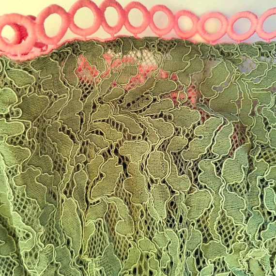 Vintage Italian Lace Dress, Pink Green with Roses… - image 10