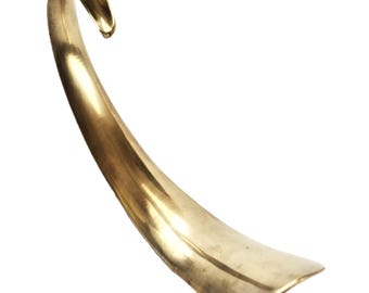 Long chausse-pied en laiton incurvé du milieu du siècle en métal vintage, accessoire pour homme d'aide pour les bottes en or