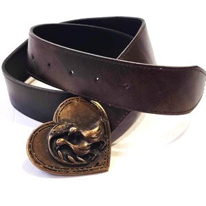 Genuine Leather Belt with Gold Vintage Brass Buckle for Women Violet Belt - Black Italian Leather Belt With Detailed  main image 4