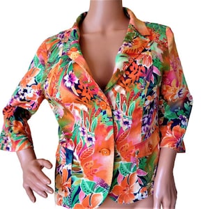 Chaqueta de mujer Max Mara, estampado floral naranja, chaqueta de fin de semana Max Mara, ropa de diseñador vintage, talla M