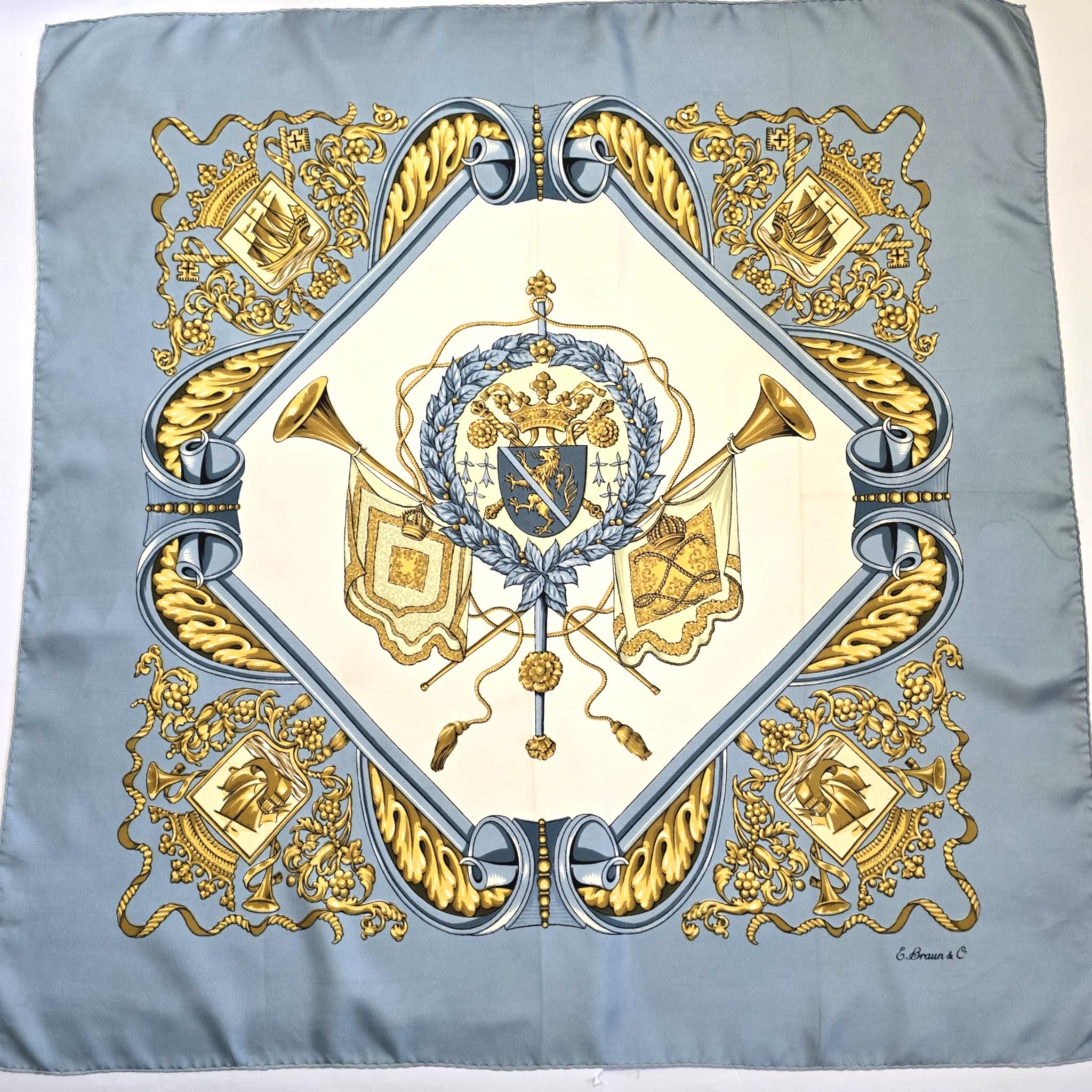 Foulard En Soie Vintage E. BRAUN - Noir, Dimensions 84 X 88 Cm - Occasion