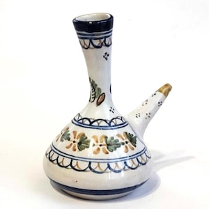 Vintage Decorative Wine Pitcher Bottle Spain Folk Art Pottery SPANISH Drinking Vessel Porron Small Ceramic Talabricense Talavera Souvenir