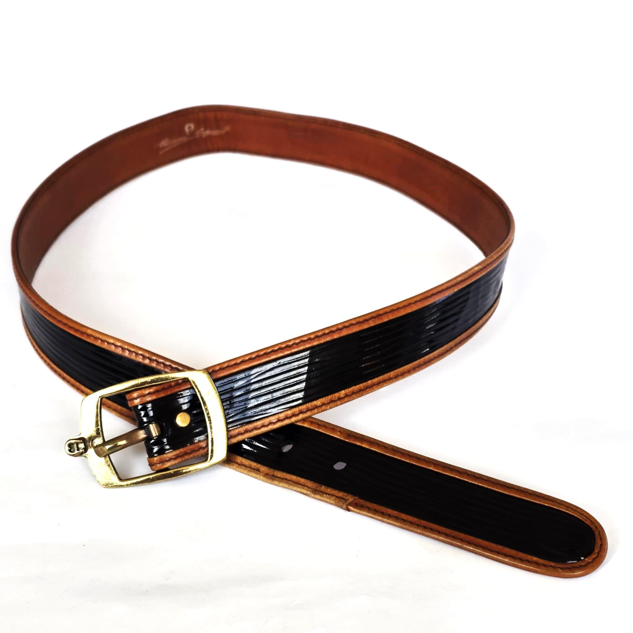 Vintage Etienne Aigner Black and Tan Brown Leather Belt  display picture 1