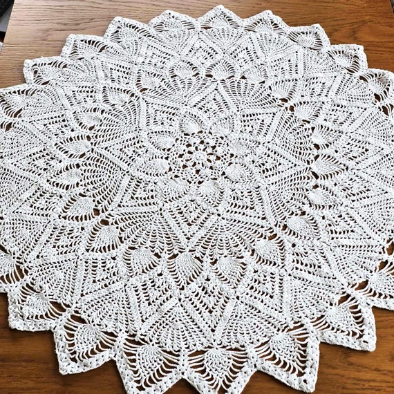 丸型コーヒーテーブル用ホワイトテーブルクロス かぎ針編みレース