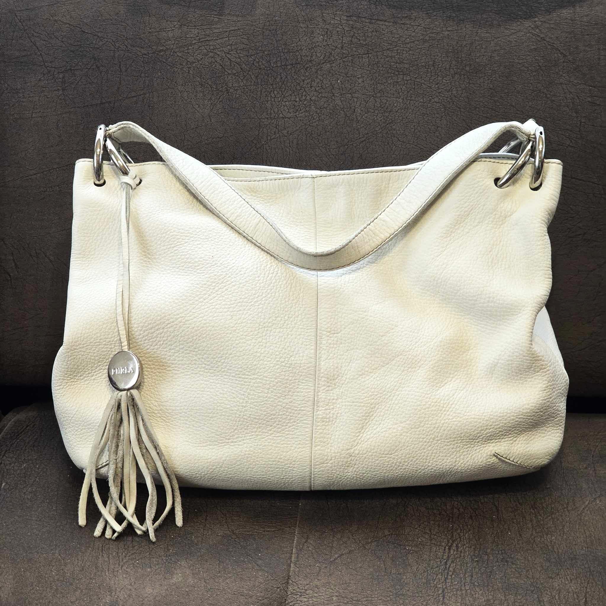 Vintage Furla White Large Hobo Shoulder Bag Genuine Pebbled  display picture 2