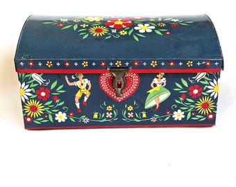Vintage German Tin Box, SCHÖLLER Germany, Large Rectangle 60s Tin Box, Biscuit tin, Metal Storage Box