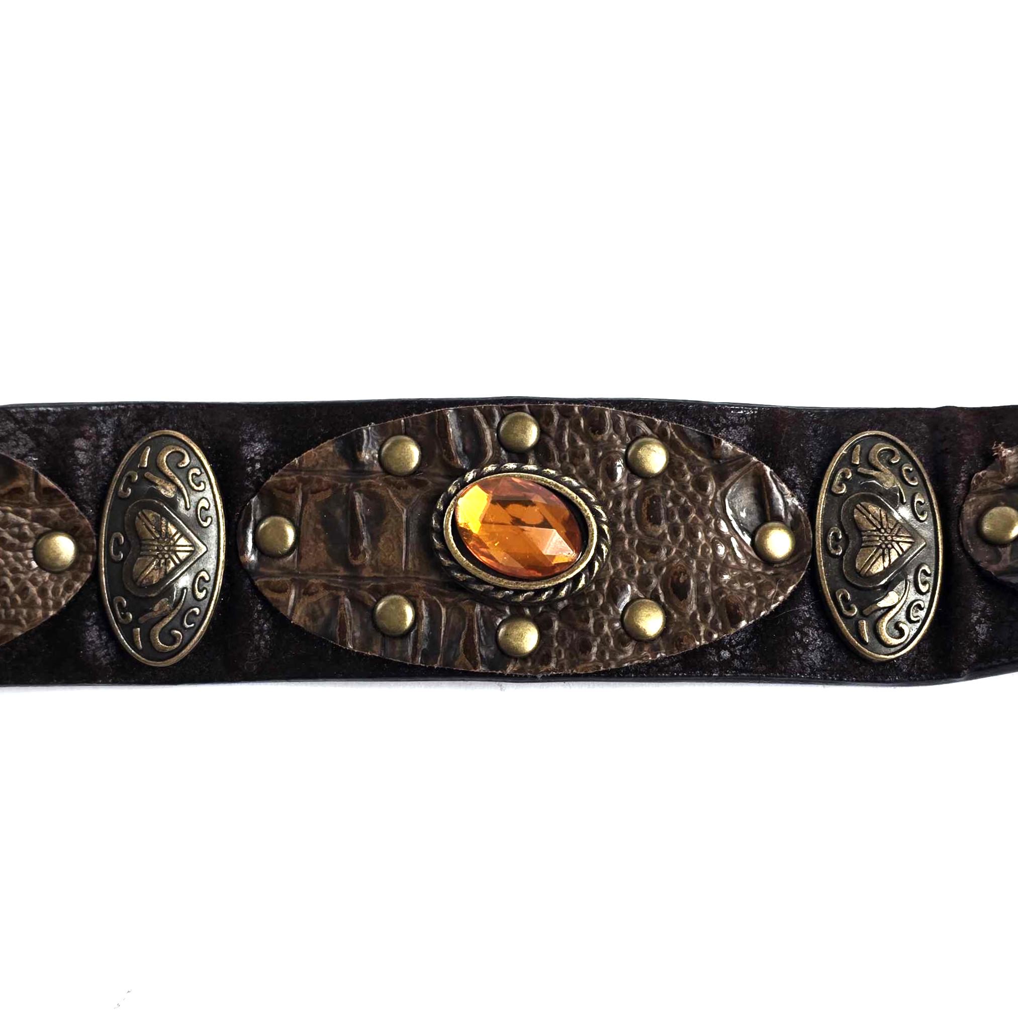 VINTAGE WESTERN BOHO Brown black Stitched suede Belt antique brass tone buckle S5359 Western Antique Brass Floral Engraved Buckle Genuine  main image 2