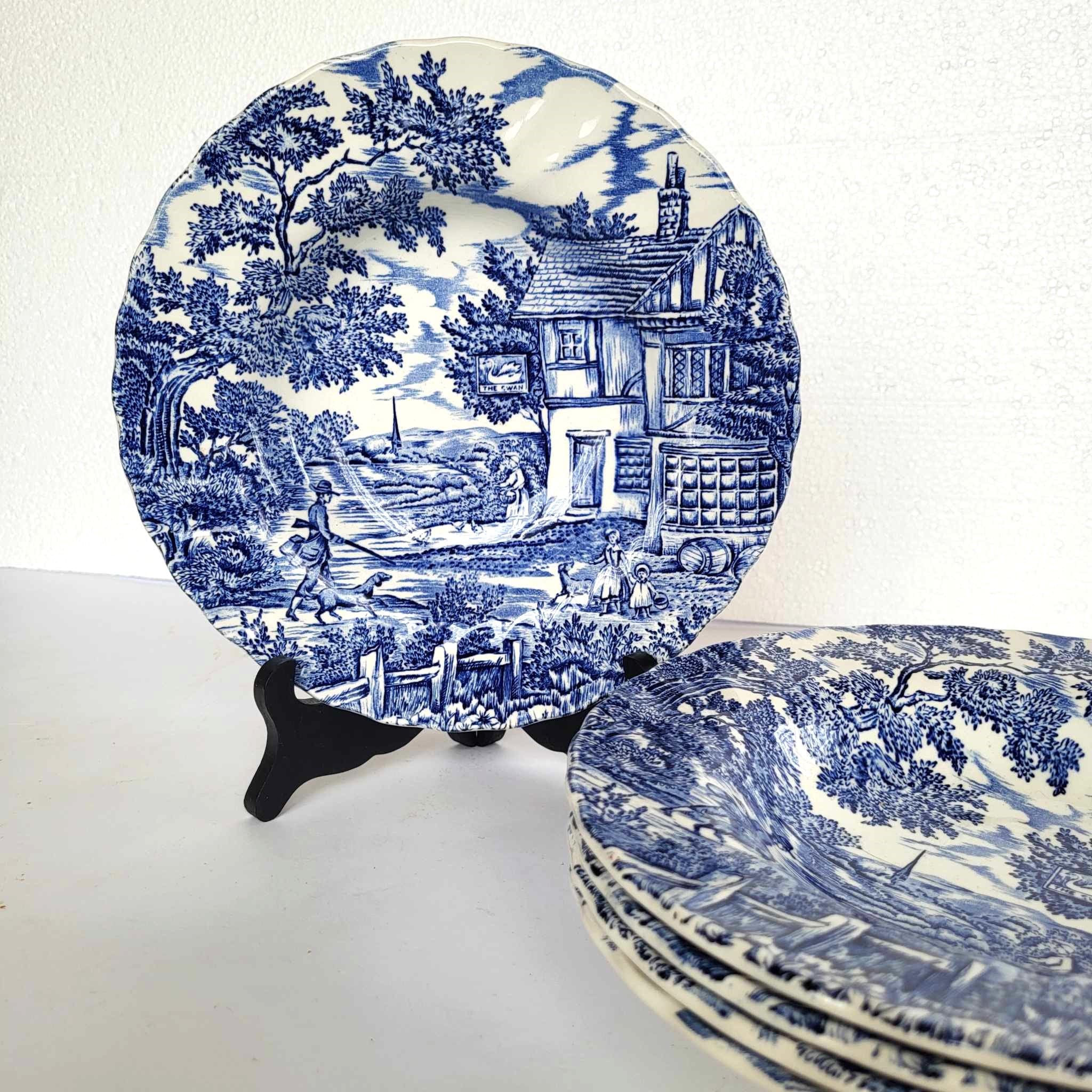 The Hunter by Myott Deep Ironstone Plate Bowl Blue White