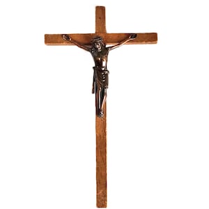 Vintage Wall Crucifix, Wooden Jesus Christ Cross, Catholic Wall Decor