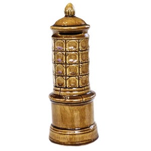 Vintage Money Box with Tower Design, Polish Ceramic Yellow Glazed Stoneware Piggy Bank, Cash Box, Marked