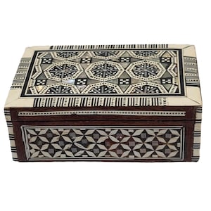 Wooden Jewelry Box with Mother of Pearl Inlay, Marquetry Khatam Box, Wood Inlaid, Mosaic Trinket Box, Middle East
