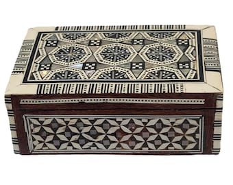 Wooden Jewelry Box with Mother of Pearl Inlay, Marquetry Khatam Box, Wood Inlaid, Mosaic Trinket Box, Middle East