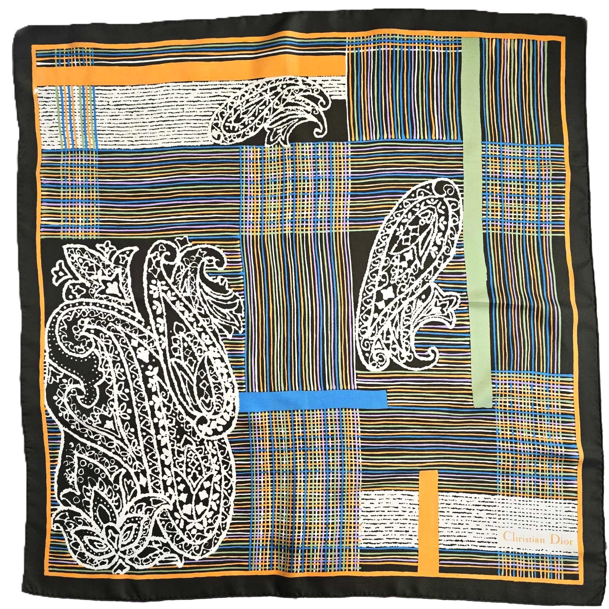 Vintage Christian Dior Silk Scarf Green Orange White Hair
