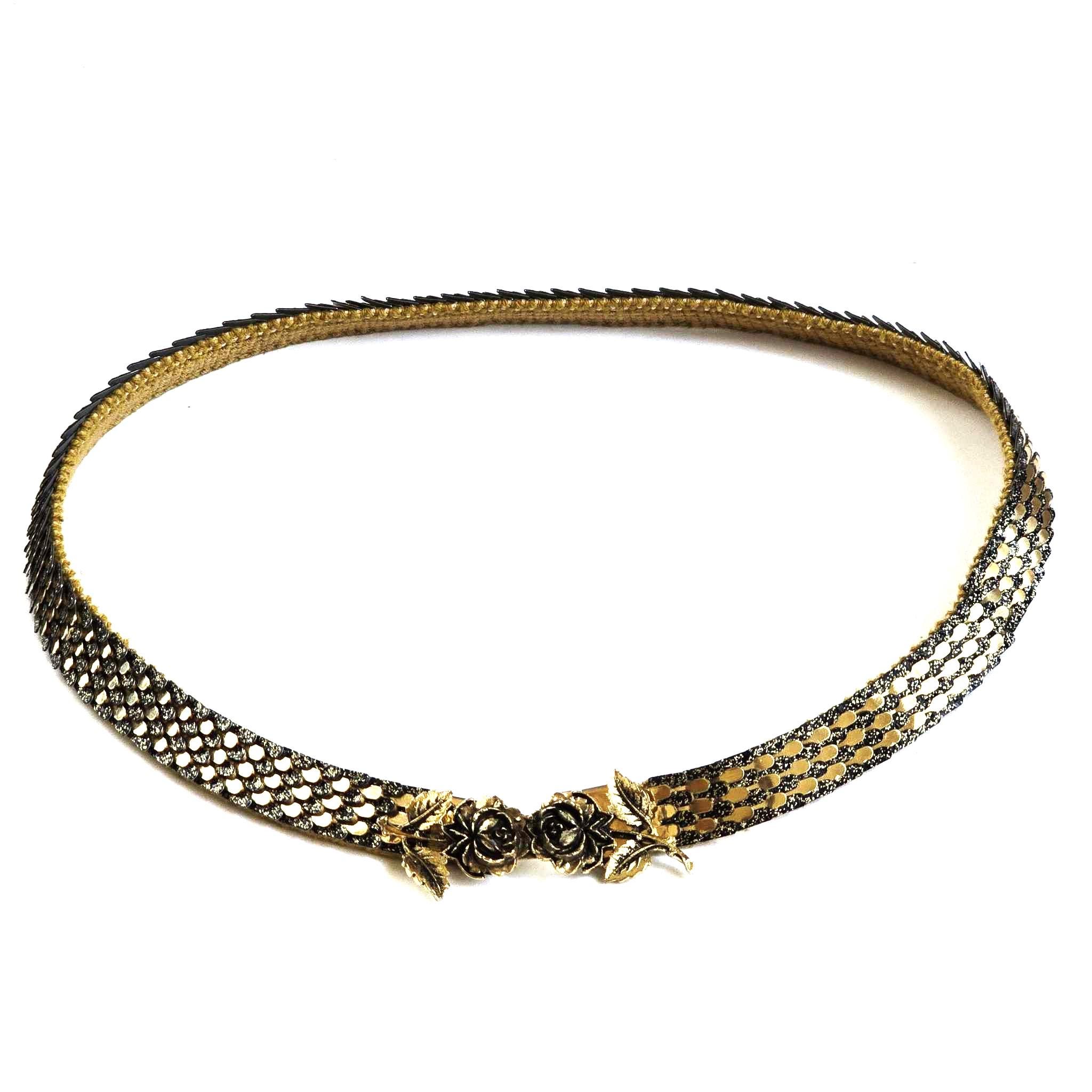 Authentic 1980s Vintage Gold Metal Waist Belt With Brass 